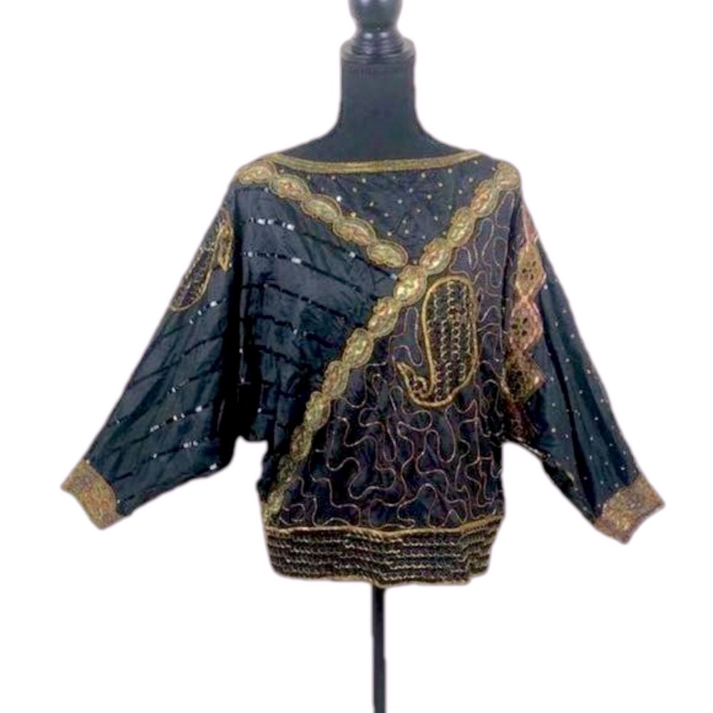 Vintage Black and Gold Embellished Top